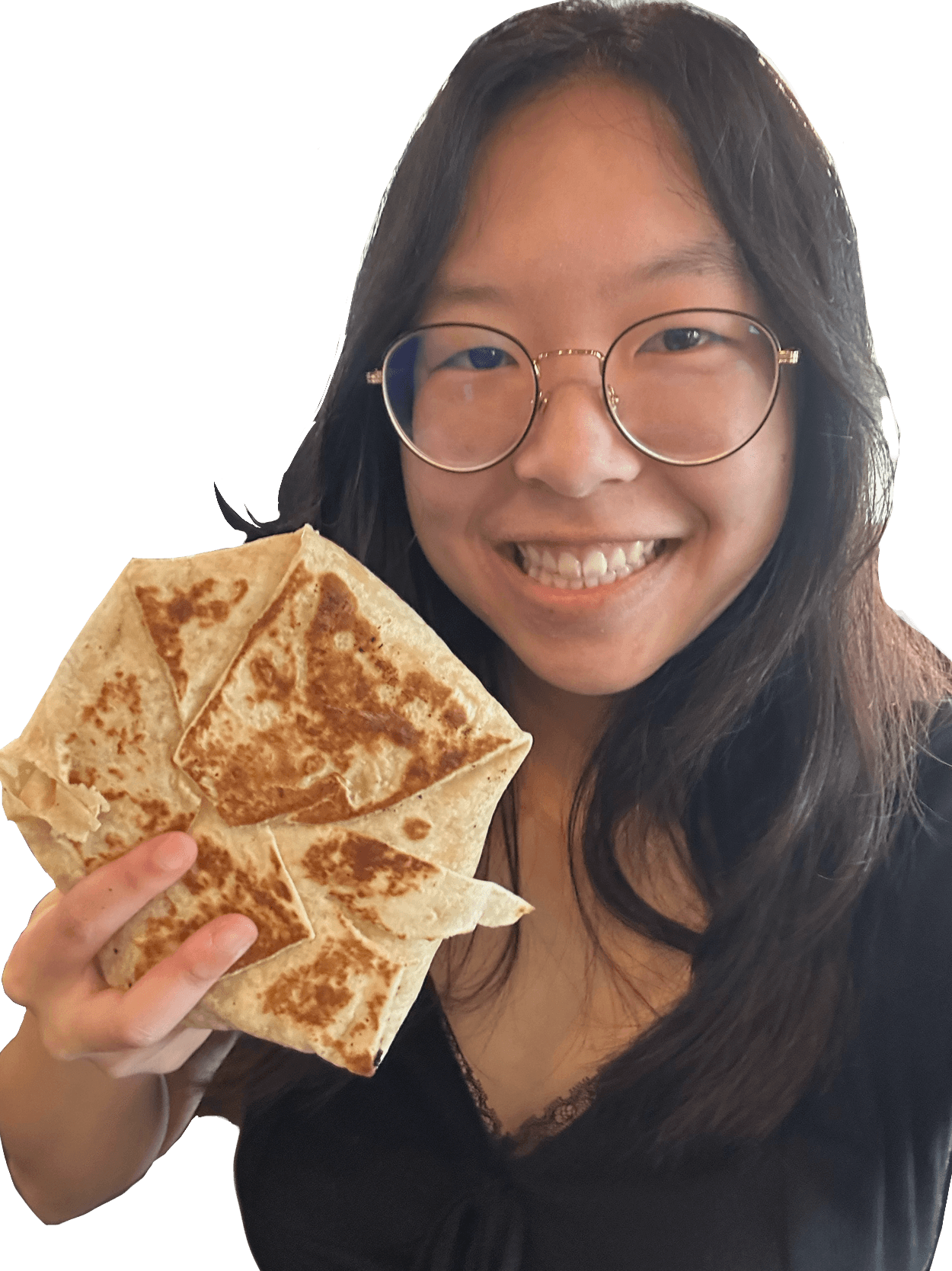 Naomi with a Taco Bell crunchwrap
